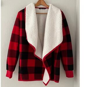Women's Abercrombie & Fitch Sherpa Lined Fall Winter Black Red Cardigan Sz Small
